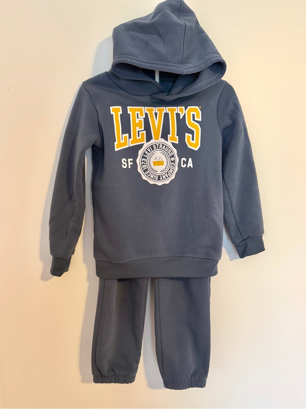Levi's Kids Fleece Tracksuit Set Hoodie & Joggers Blue Grey Size 6 (5-6 Yrs) EUC